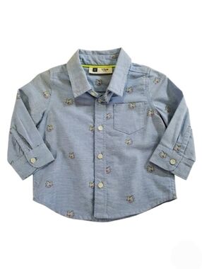 K1036 * Gap X Disney Baby Boys Dumbo Button Down Oxford Shirt Blue Size 6/12M